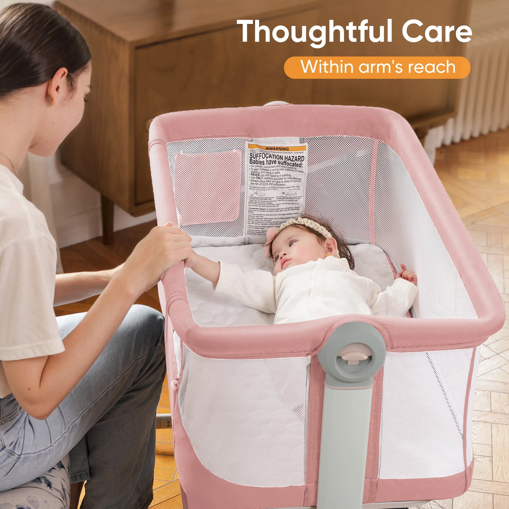 Babyeap 3 in 1 Baby Bassinet,Baby Basinet Bedside Sleeper,Standalone Baby Crib,6 Height Adjustable Portable Crib for Newborn,Pink