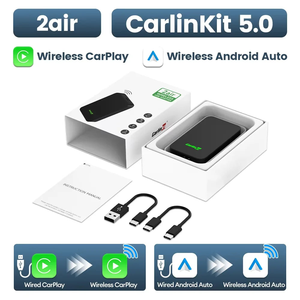 Carlinkit 5.0 2Air Wireless Adapter Wireless Android Auto &Carplay Box Plug and Play Wifi Bluetooth Auto Connection for OEM Cars