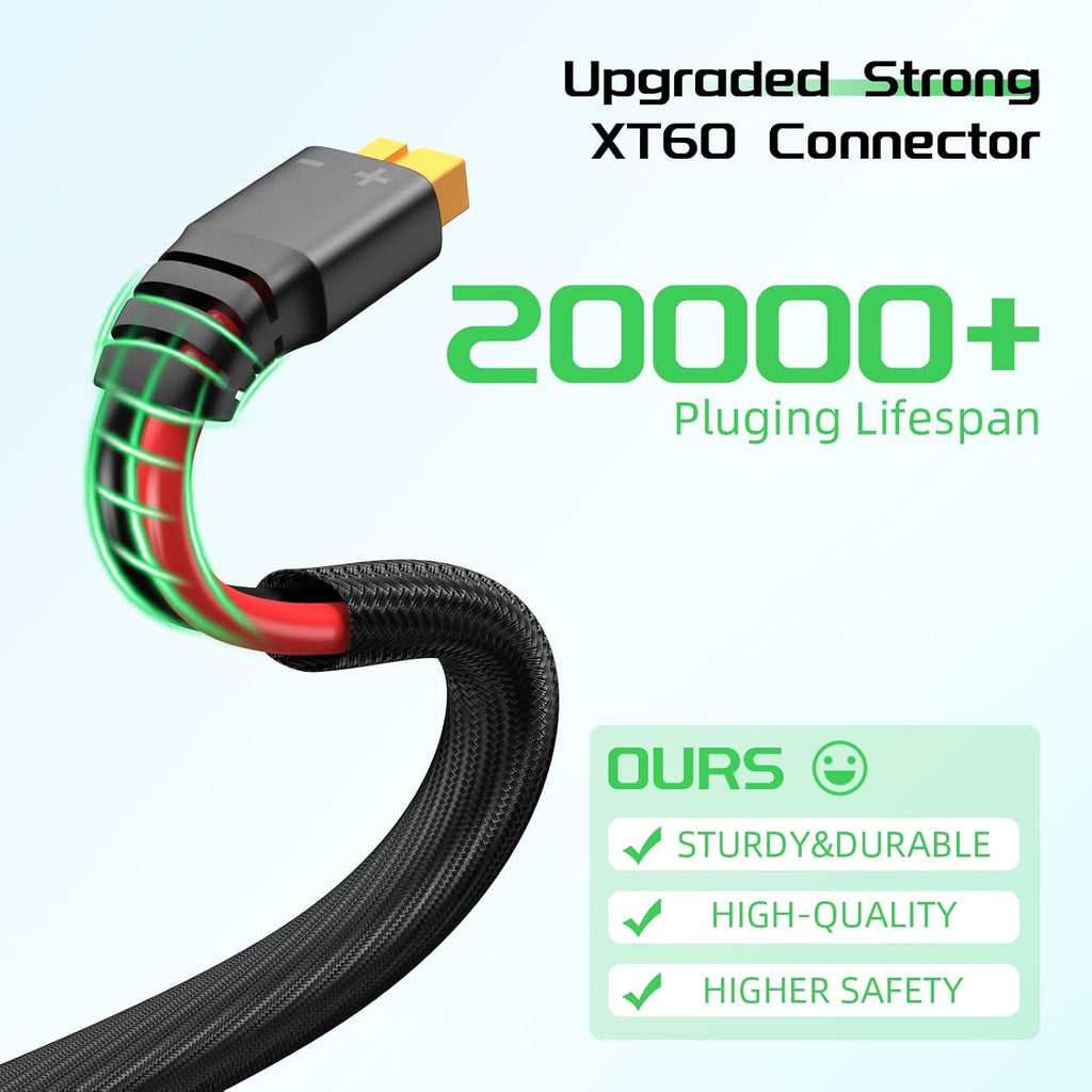 Bateria Solar Charge Cable to XT60 Adaptor and Solar Connectors - 12AWG 10FT for Solar Panels and RV Station