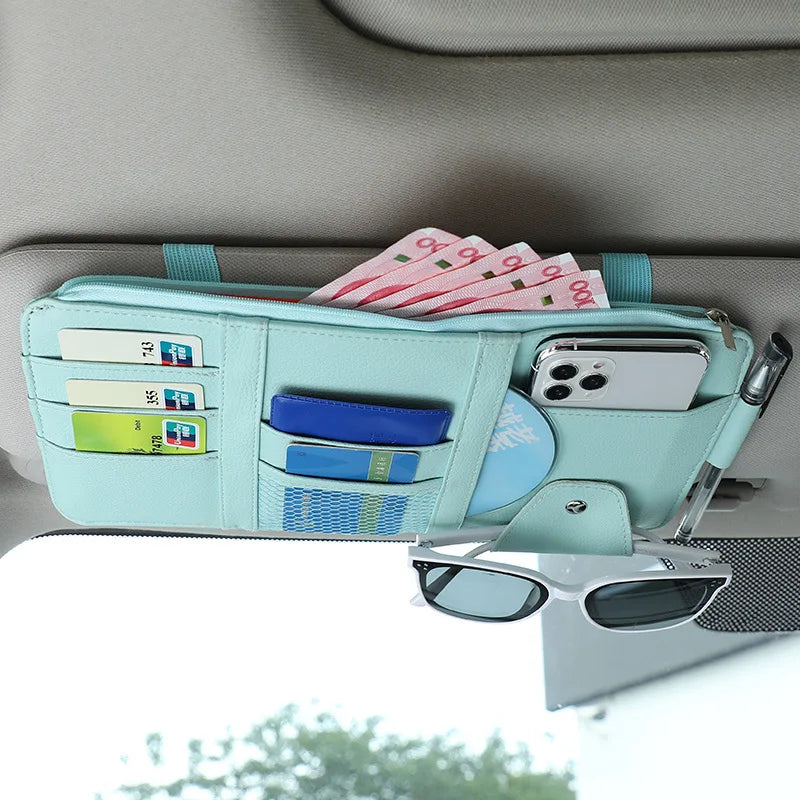 Car Sun Visor Organizer and Sunglasses Holder for Automotive Interior Accessories