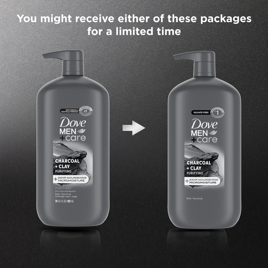 (4 Pack)  Purifying Hydrating Face & Body Wash for Men Charcoal & Clay, 30 Oz