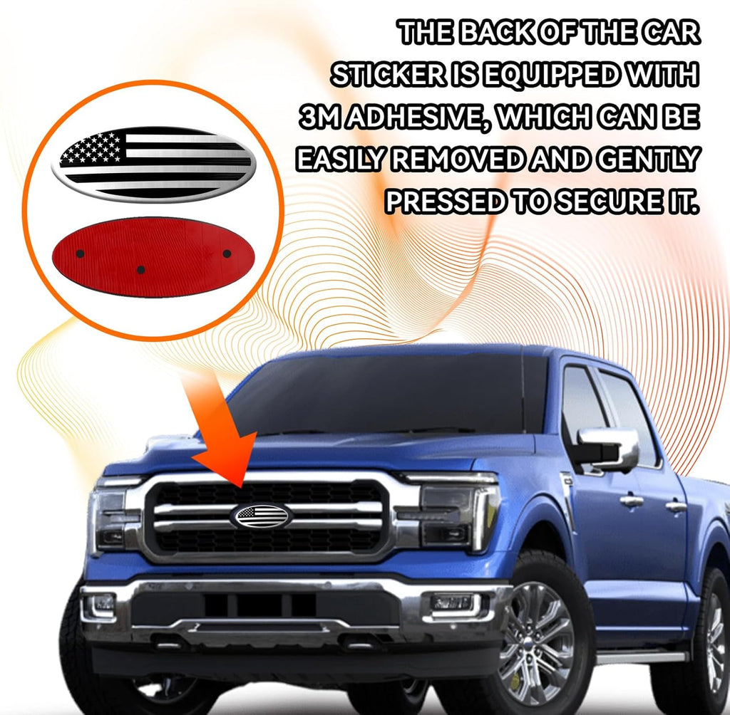 Premium Silver American Flag Tailgate Emblem for Ford F150 F250 F350 - 9 Inch Aluminum Oval Overlay Badge for Front Grill & Rear Tailgate