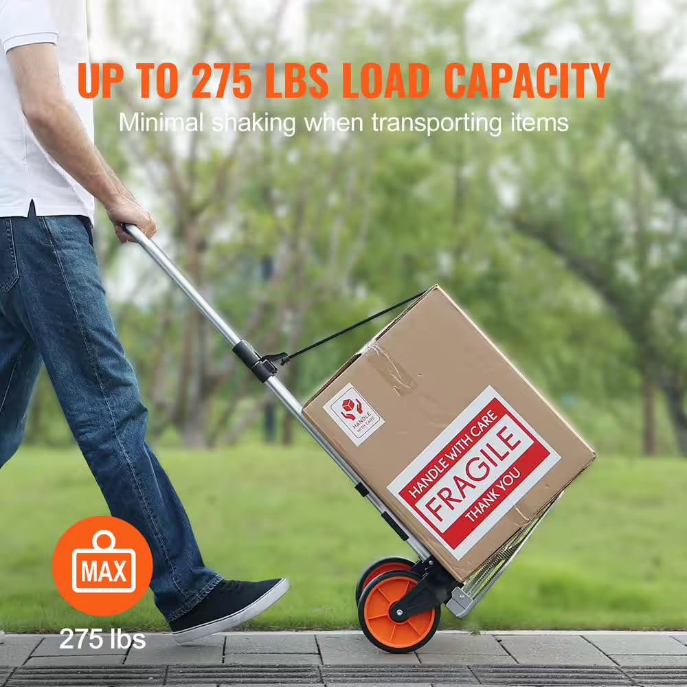 Folding Hand Truck, 275 Lbs. Capacity, Aluminum Portable Cart, Convertible with Telescoping Handle and PP+TPR Wheels