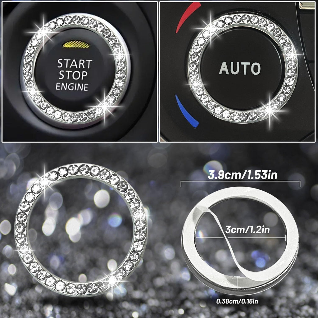 Sparkling 8-Piece Bling Car Accessories Set for Women - Steering Wheel Cover, Seat Belt Covers & Gear Shift Cover in Silver Diamond - Universal Fit for Most Cars