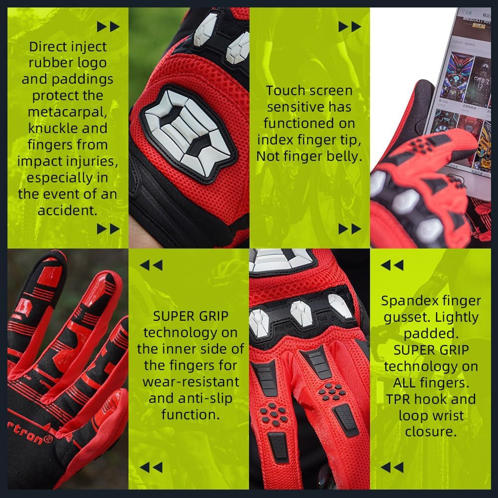 Seibertron Unisex BMX MX ATV MTB Racing Mountain Bike Bicycle Cycling Off-Road/Dirt Bike Gloves Road Racing Motorcycle Motocross Sports Gloves Touch Recognition Full Finger Glove