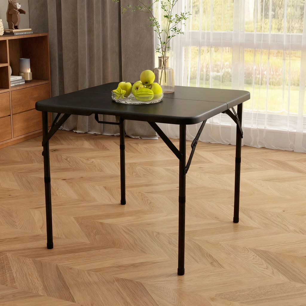 34" Square Folding Table,Fold-In-Half Plastic Card Table,Picnic Party Event Dining Camp Table for Indoor Outdoor,Black