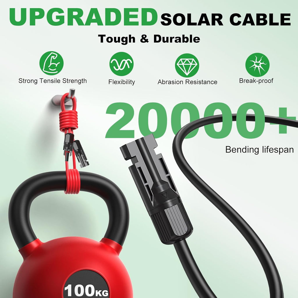 Oududianzi Solar Extension Cable 50Ft, Solar Wire 10AWG, 10 Gauge Tinned Copper PV Wire, Solar Panel Wires and Connectors for Home Roofs RV Boat Camping Solar Panels