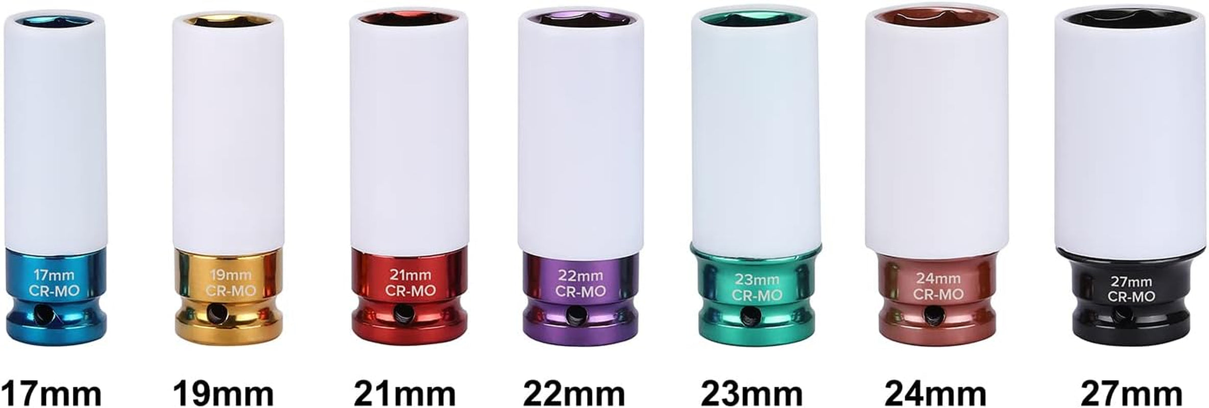 EMENTOL 7PCS 1/2" Drive Thin Wall Deep Wheel Protector Impact Socket Set, CR-MO, Lug Nut Impact Socket Set-17Mm, 19Mm, 21Mm, 22Mm, 23Mm, 24Mm, 27Mm