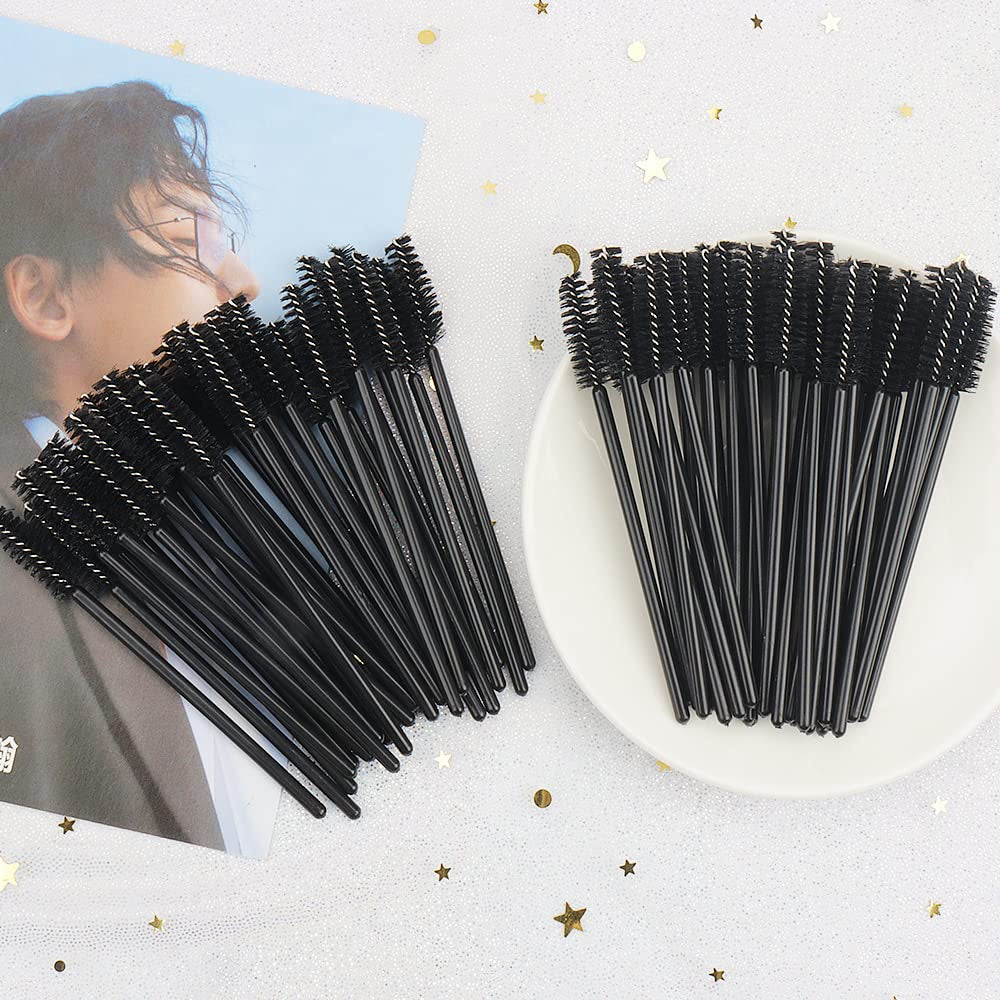 100 Pack Disposable Mascara Wands - Eyelash Brush Applicators for Flawless Makeup Application (Black Handle)