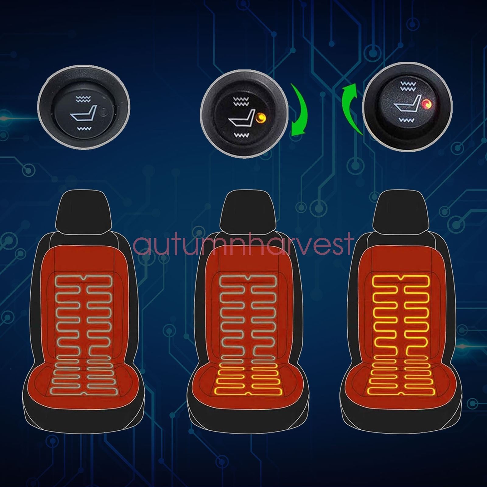 12V Universal Round Heated Seat Kit with 2 Seats and 4 Heating Pads