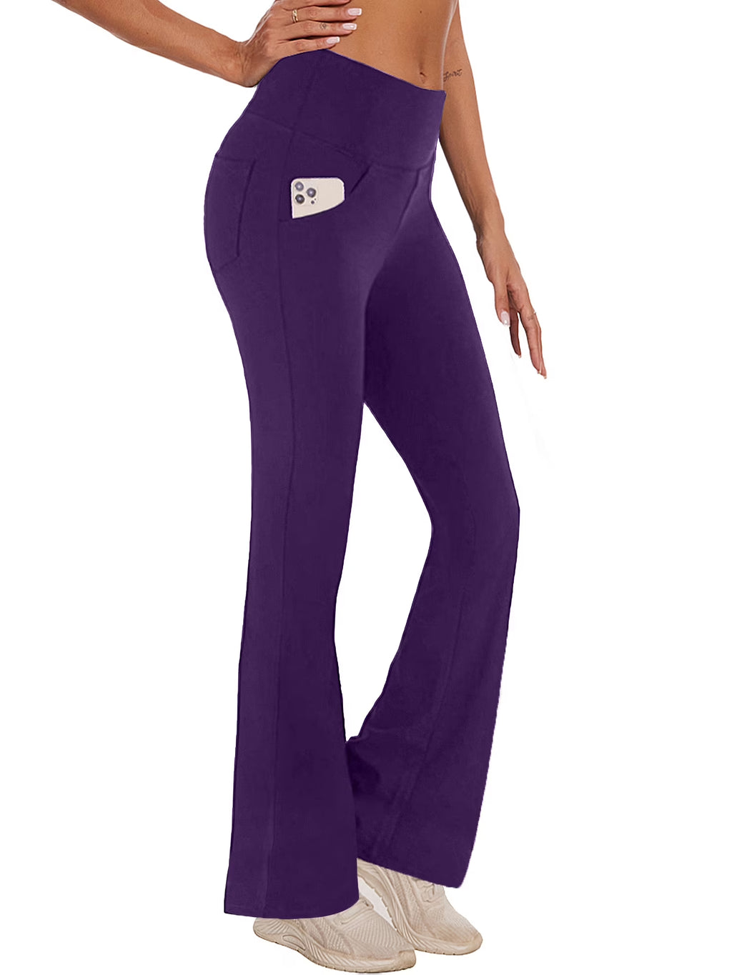 Pantalones De Yoga Bootcut Para Mujer Con Bolsillos, Leggings Acampanados Para Hacer Ejercicio, Cintura Alta, Livianos, Pantalones De Ropa Deportiva, Morado 2XL
