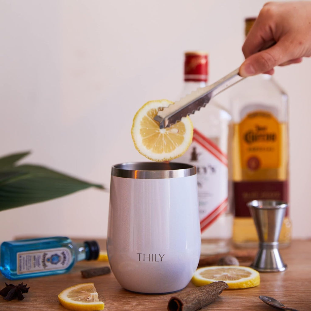 THILY 12Oz Glitter White Insulated Stainless Steel Wine Tumbler with Sliding Lid & Straw - Perfect for Coffee, Cocktails, and Cold Drinks!