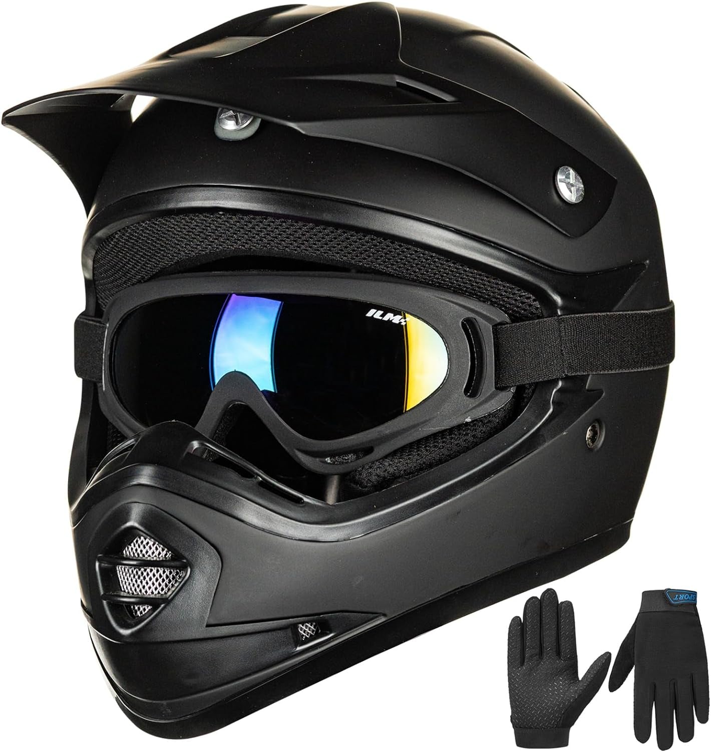 ILM Youth Kids ATV Motocross Helmet Goggles Sports Gloves Dirt Bike Motorcycle off Road DOT Approved B07 (Youth-L, Matte Black)