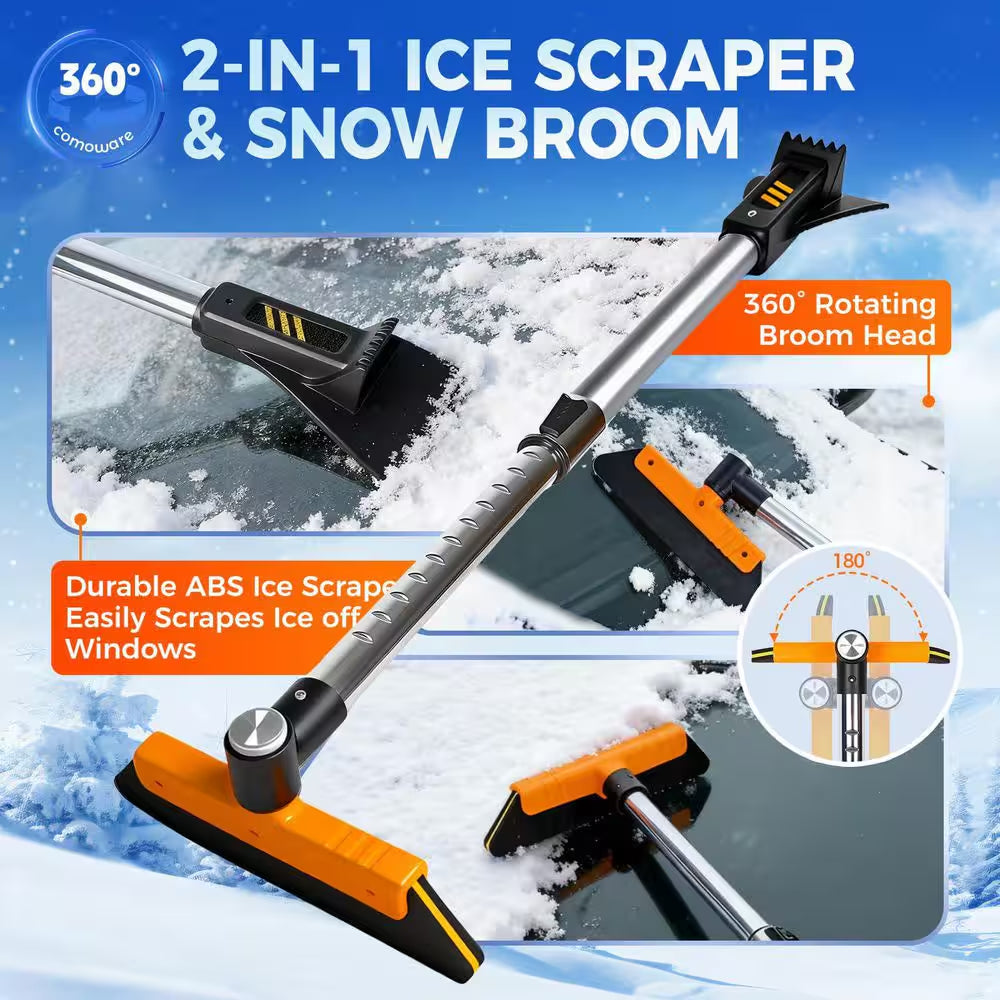 32.5 In. Aluminum Handle Foam Head ABS Rake Telescoping Snow Brush with Ice Scraper for Car SUV and Truck