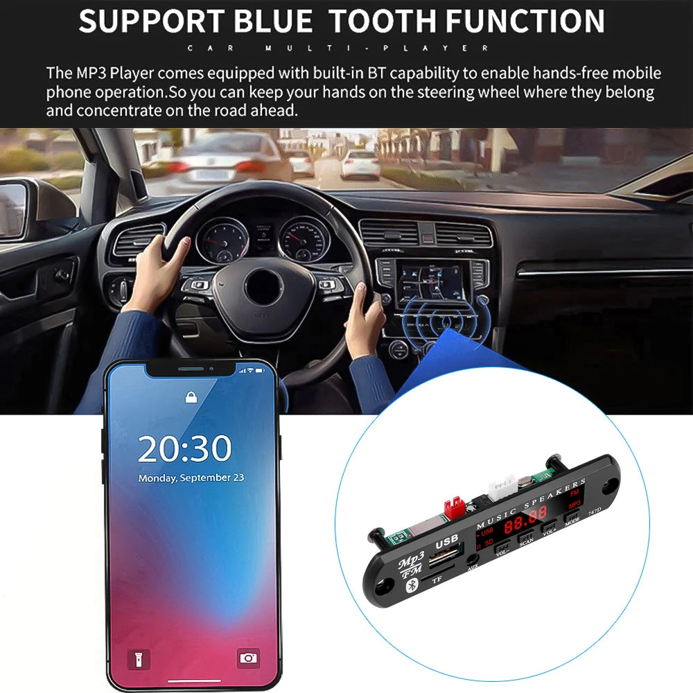 1-5PCS 9V 12V MP3 WMA Decoder Board USB AUX TF FM Radio Bluetooth 5.0 Wireless Lossless Music Player Module with Remote Control