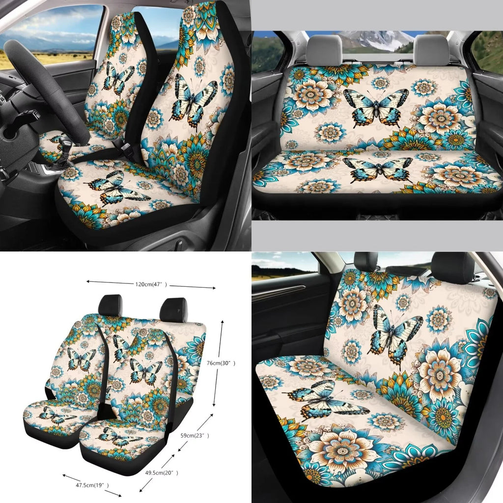 Butterfly Car Seat Covers Full Set for Women Boho Car Accessories Set 15 Pcs Universal Fit Steering Wheel Cover and Seat Belt Pad for Most Cars, Suvs, Trucks