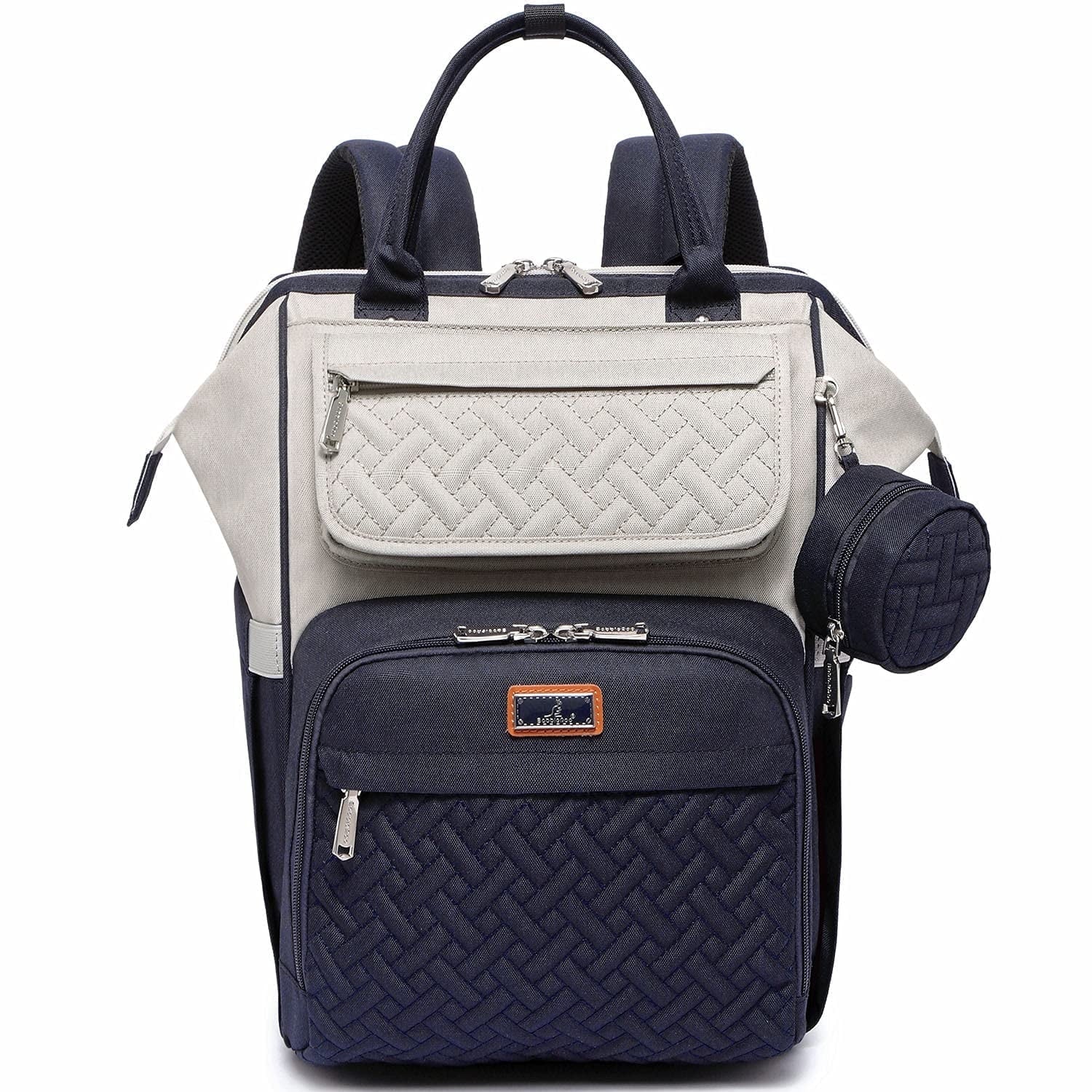 Babbleroo Wide Top Diaper Bag Backpack- Stone Gray & Blue