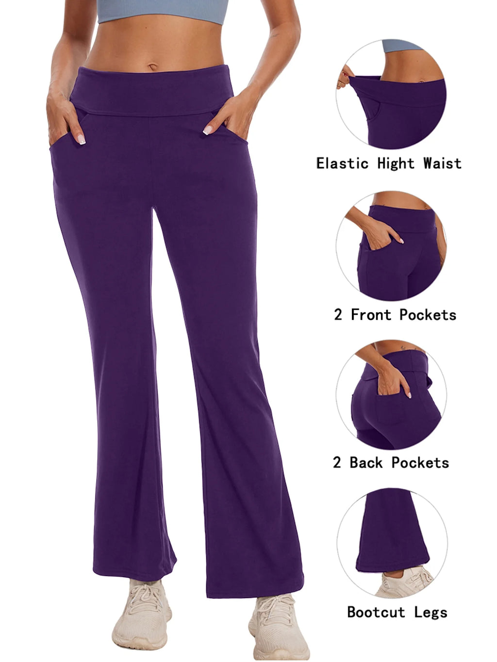 Pantalones De Yoga Bootcut Para Mujer Con Bolsillos, Leggings Acampanados Para Hacer Ejercicio, Cintura Alta, Livianos, Pantalones De Ropa Deportiva, Morado 2XL