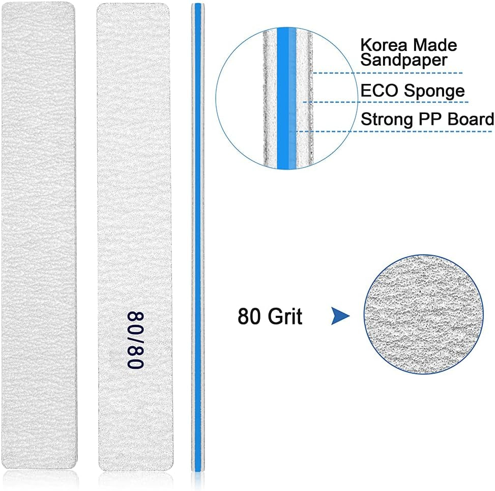 Professional 12-Piece Jumbo Nail File Set for Acrylic Nails - 80/80 Grit Emery Boards, Washable & Thick Manicure Tools for Nail Technicians