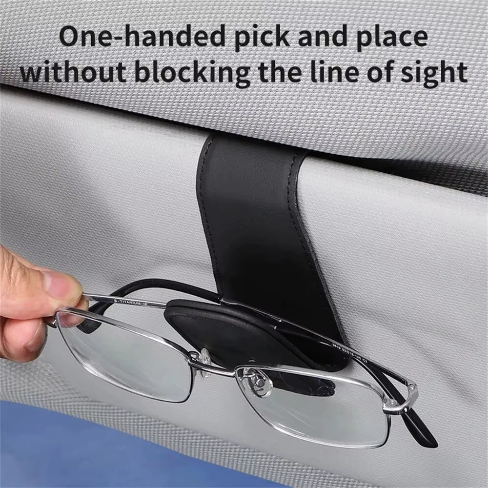 Premium Universal Car Sun Visor Eyeglass Hanger Clip - Magnetic Leather Glasses Holder & Multi-Function Storage Solution