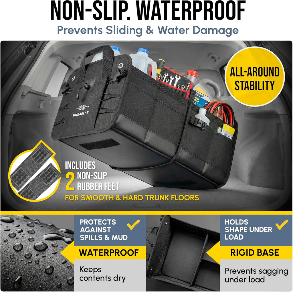 Ultimate XL 3-Section Car Trunk Organizer – Heavy Duty Foldable Cargo Storage Bin with Multi-Compartment Design – Perfect for a Clutter-Free Ride!