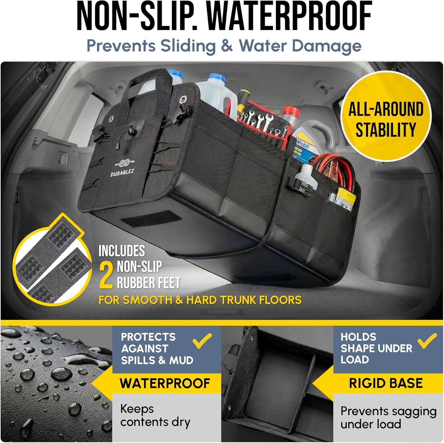 Ultimate XL 3-Section Car Trunk Organizer – Heavy Duty Foldable Cargo Storage Bin with Multi-Compartment Design – Perfect for a Clutter-Free Ride!
