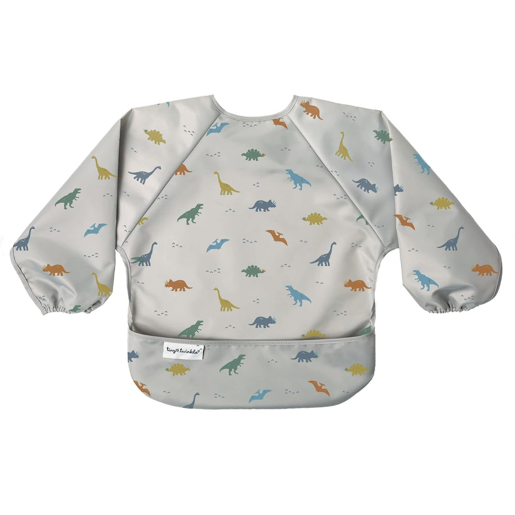 Tiny Twinkle Long Sleeve Bib for Babies & Toddlers | Waterproof Smock Bib for Eating | Machine Washable & Mess-Proof Feeding Essentials | Newborn Shower Gift (Dinosaur, 2-4Y)
