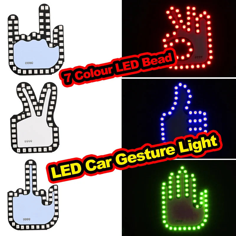Colorful LED RGB USB Gesture-Controlled Car Light - Middle Finger Hand Lamp for Trucks and Vehicles