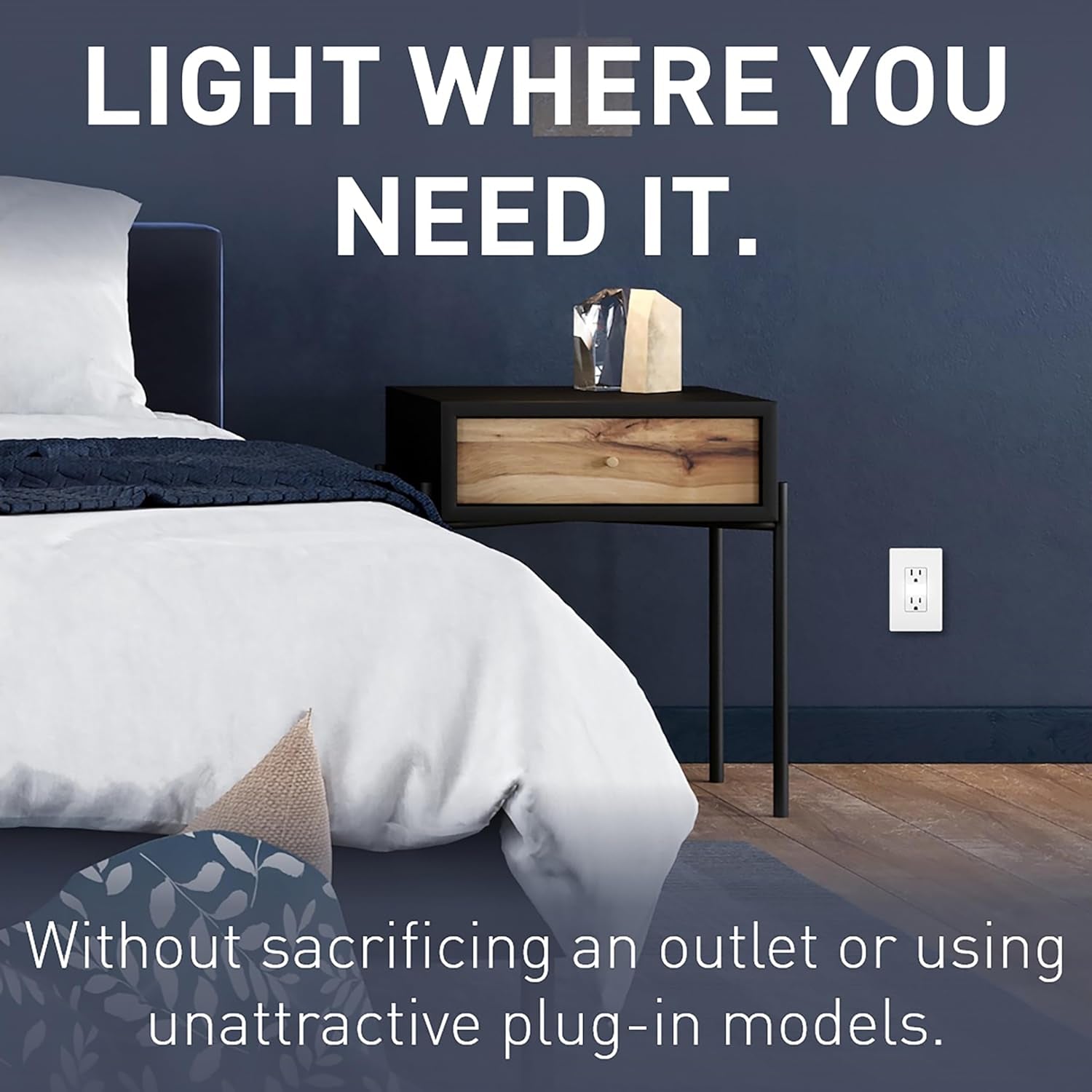 Legrand Radiant Adjustable LED Night Light Outlet - Safe, Tamper Resistant Design for Kids - White NTL885TRWCC6