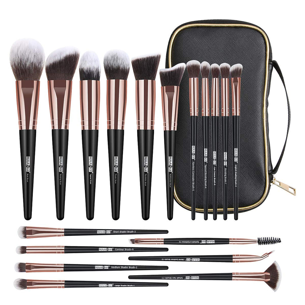 18-Piece Professional Makeup Brush Set - Premium Synthetic Brushes with Elegant Case for Flawless Foundation & Eye Makeup (Black Gold)