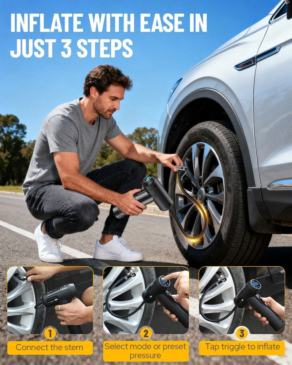 Car Air Compressor USB Rechargeable Cordless Tire Inflator Portable Air Pump