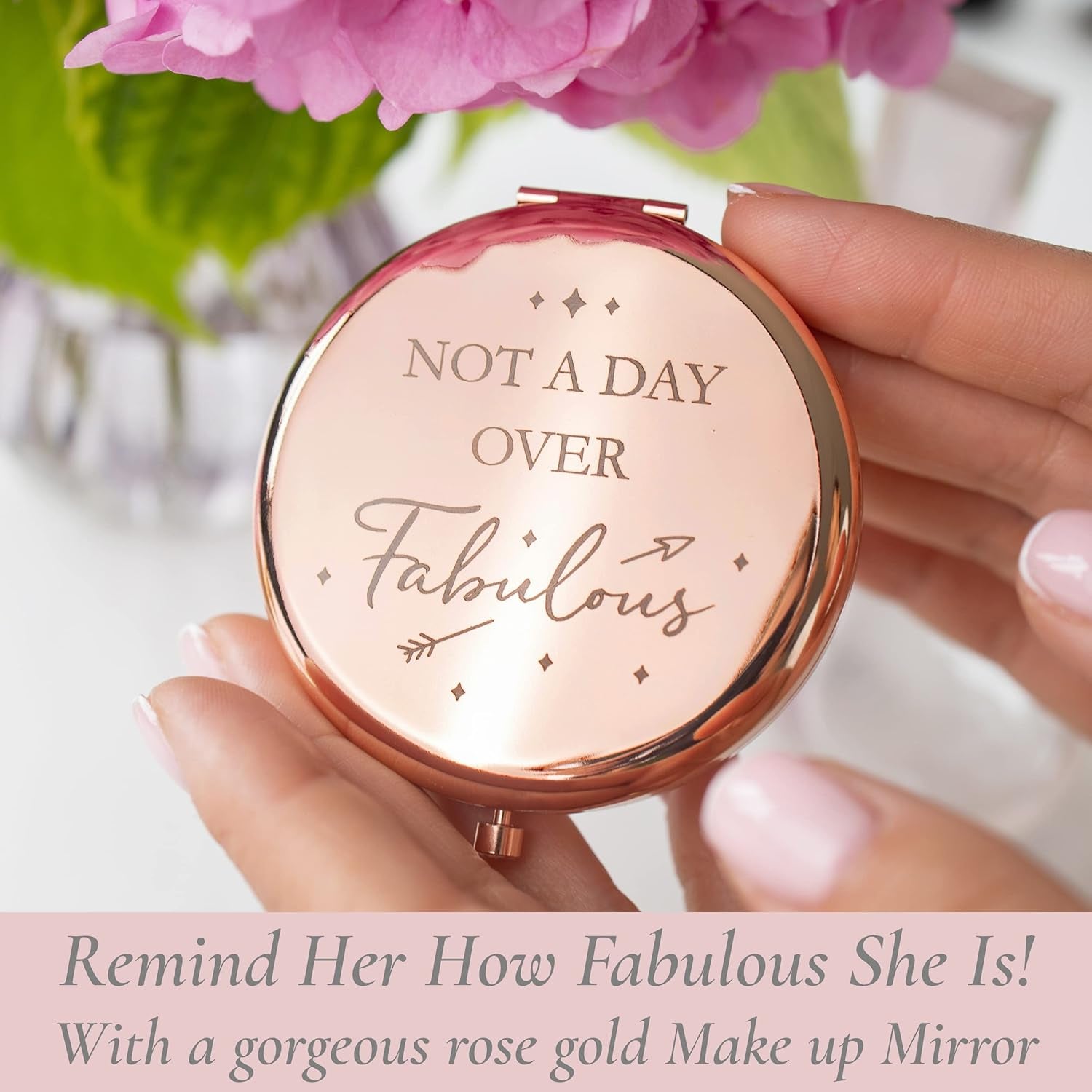 CV CHARVORIA Birthday Gifts for Women - Not a Day over Fabulous Rose Gold Compact Mirror - Birthday Gift Ideas for Friend; Coworker, Aunt, Mom - All Ages Inc. 30Th, 40Th, 50Th 60Th, 70T 80Th