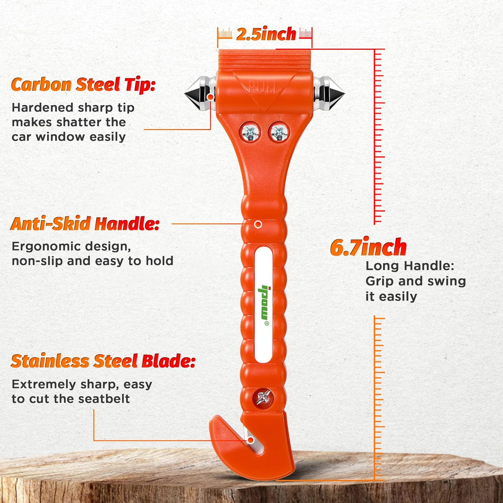 IPOW 2 Pack Car Window Breaker & Seatbelt Cutter - Essential Heavy-Duty Safety Hammer for Emergency Escape & Auto Rescue Kit for Home, Office, and Vehicles
