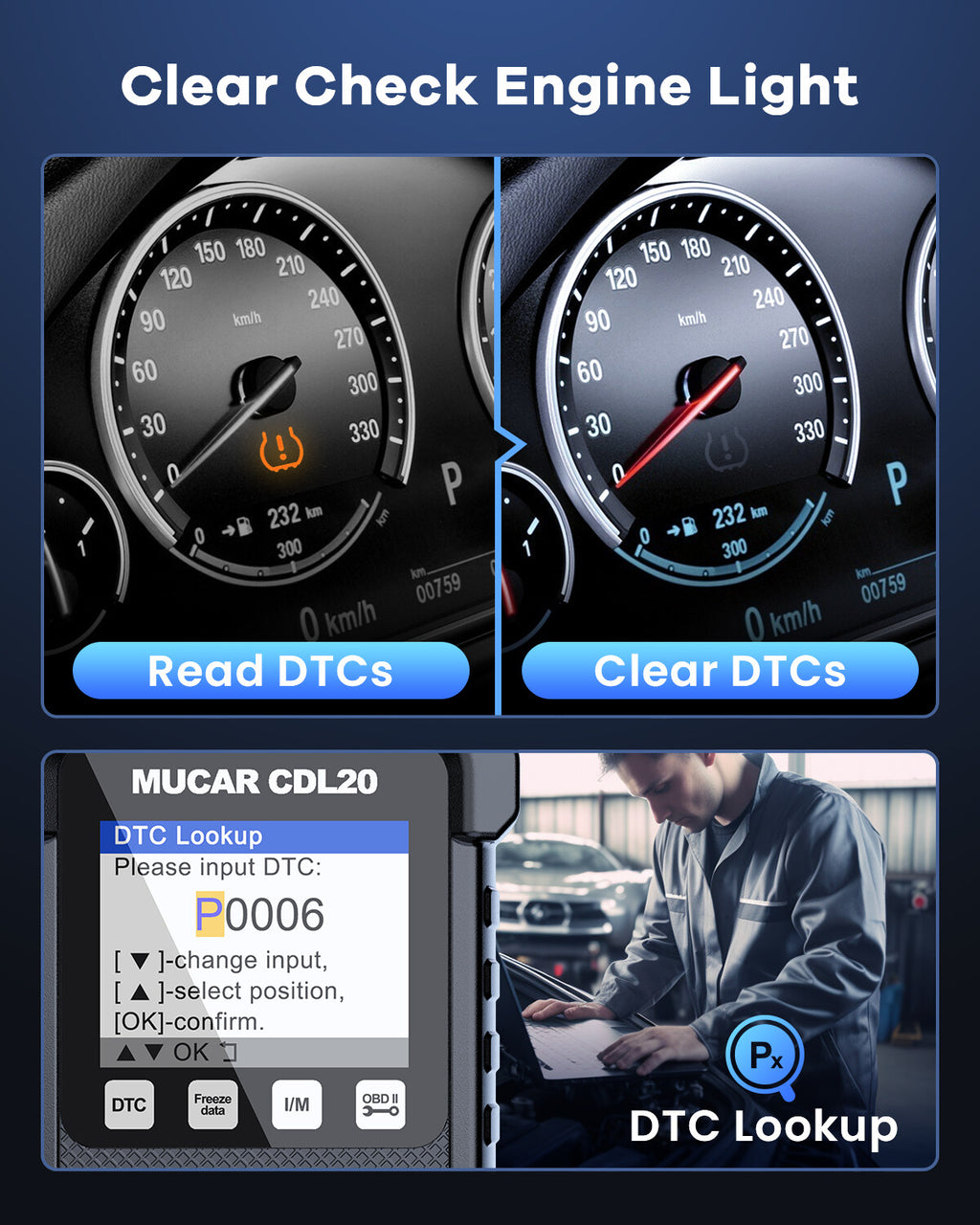 MUCAR CDL20 OBD2 CAN OBDII Auto Car Code Reader Diagnostic Scanner Tool Engine