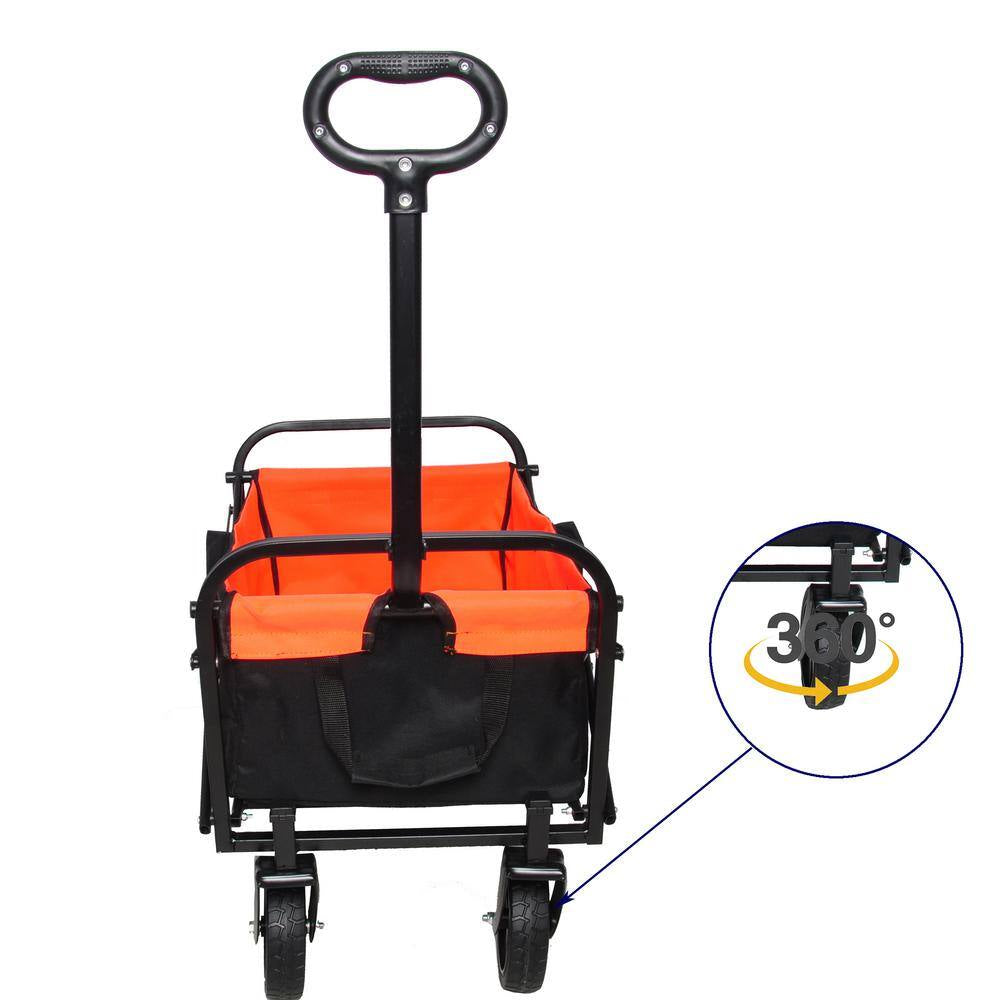 1.4 Cu.Ft. Outdoor Folding Steel Garden Cart Utility Wagon Cart with Adjustable Handle, Black plus Organge