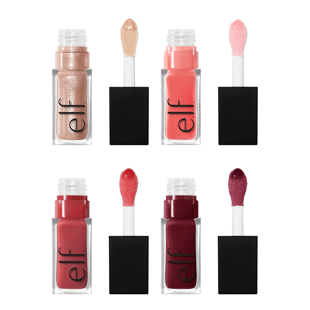 E.L.F. Glow Reviver Quad Goals Lip Oil Kit, 4 Hydrating, Non-Sticky Glossy Tinted Lip Oils, Lip Gloss Set, Moisturizing Lip Care, Vegan & Cruelty-Free
