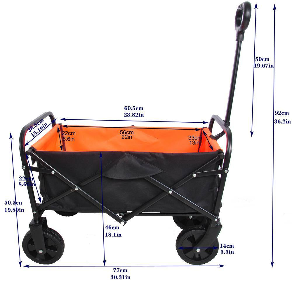 1.4 Cu.Ft. Outdoor Folding Steel Garden Cart Utility Wagon Cart with Adjustable Handle, Black plus Organge
