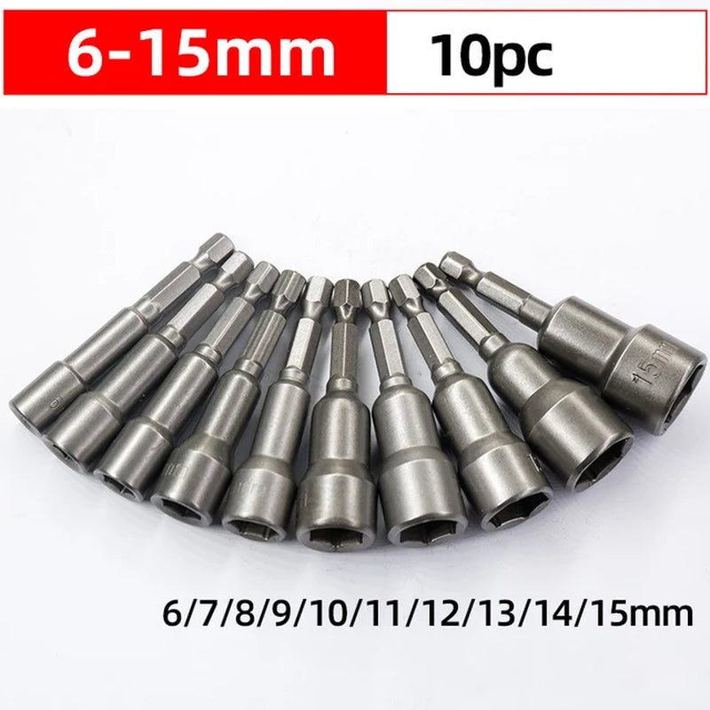 6Mm-15Mm Impact Socket Magnetic Nut Screwdriver 1/4 Hex Key Set Drill Bit Adapter for Power Drills Impact Drivers Socket Kit