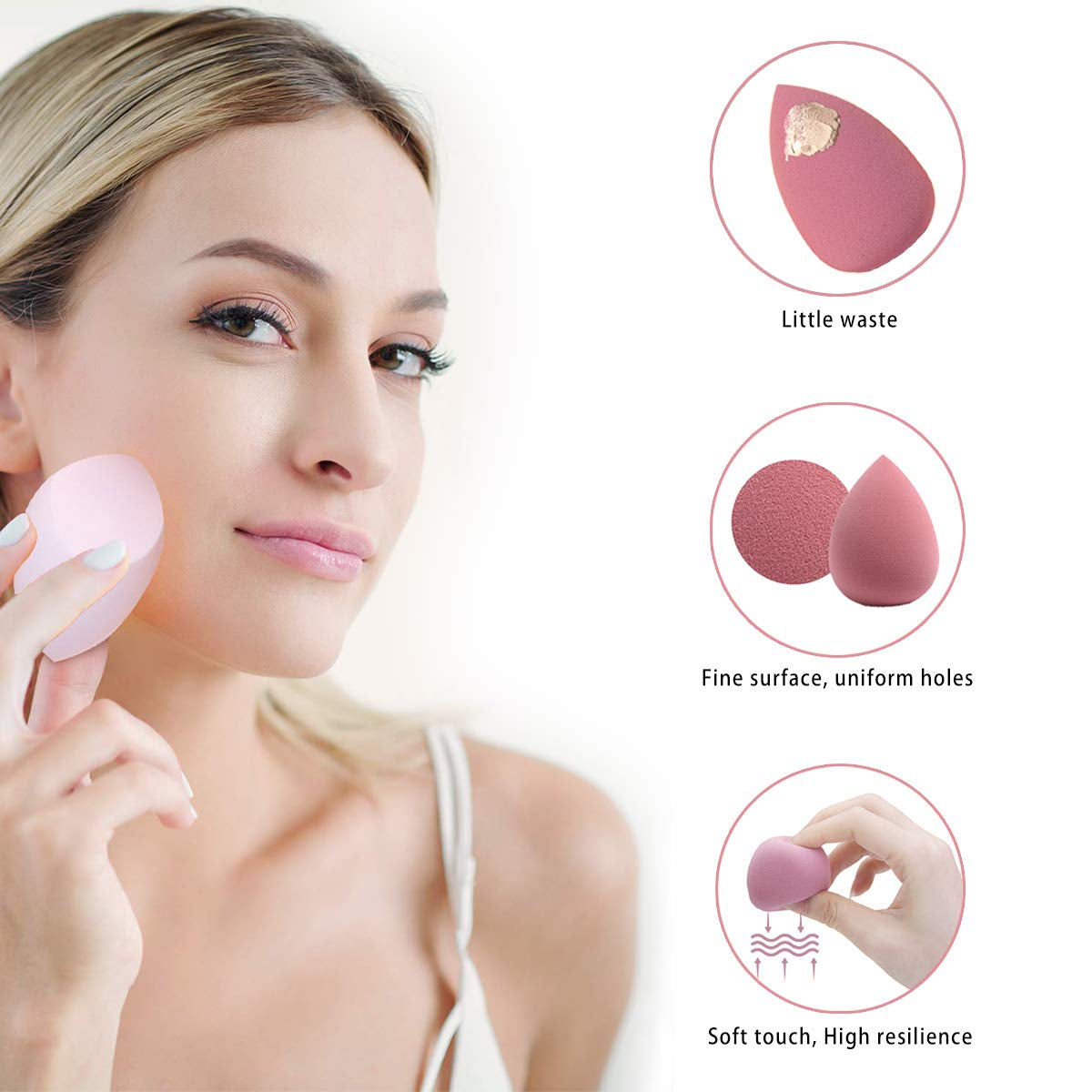 Flawless Makeup Sponge Set - 4 Pink Beauty Blenders with Holder & Egg Case for Cream, Powder, and Liquid Application