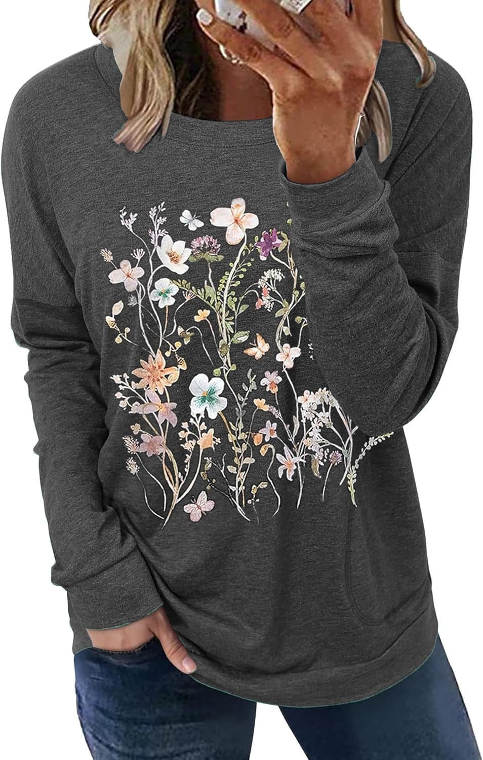 Hount Womens Casual Loose Fit Shirts Long Sleeve Comfy T-Shirts Pullover Sweatshirts with Pockets