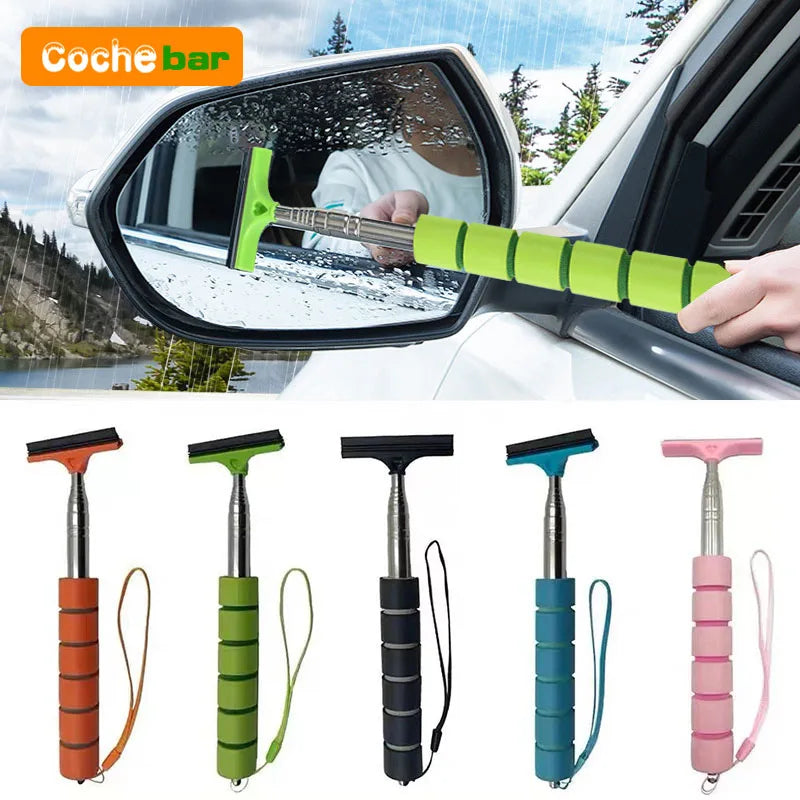 Telescopic Car Rearview Mirror Wiper and Auto Glass Cleaning Tool with Scraper and Handle
