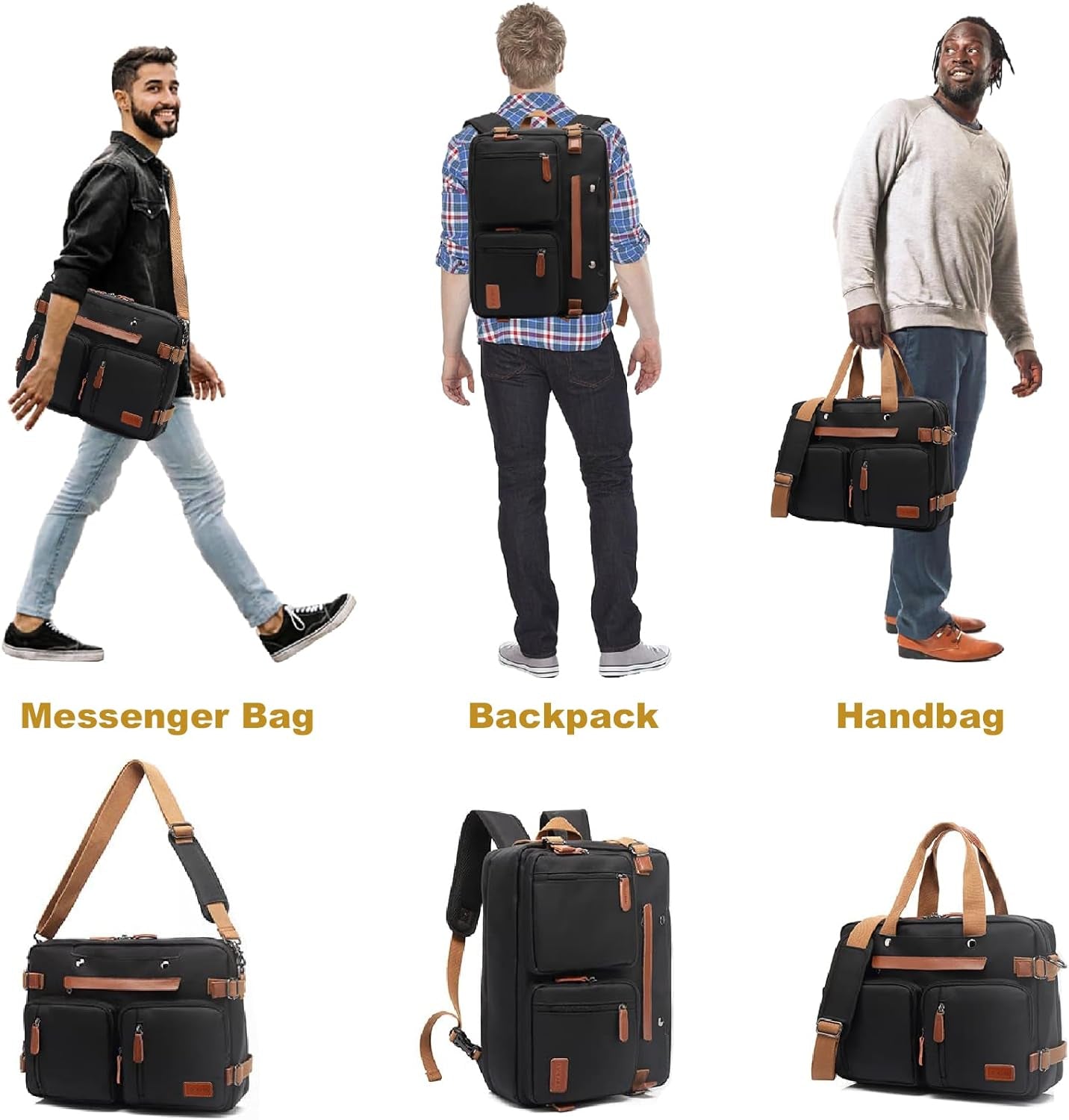 MOLNIA 3-in-1 Versatile Laptop Bag for Men - 17.3 Inch Backpack, Briefcase, and Messenger Bag - Stylish and Functional Computer Bag for Both Men and Women - Sleek Black Design
