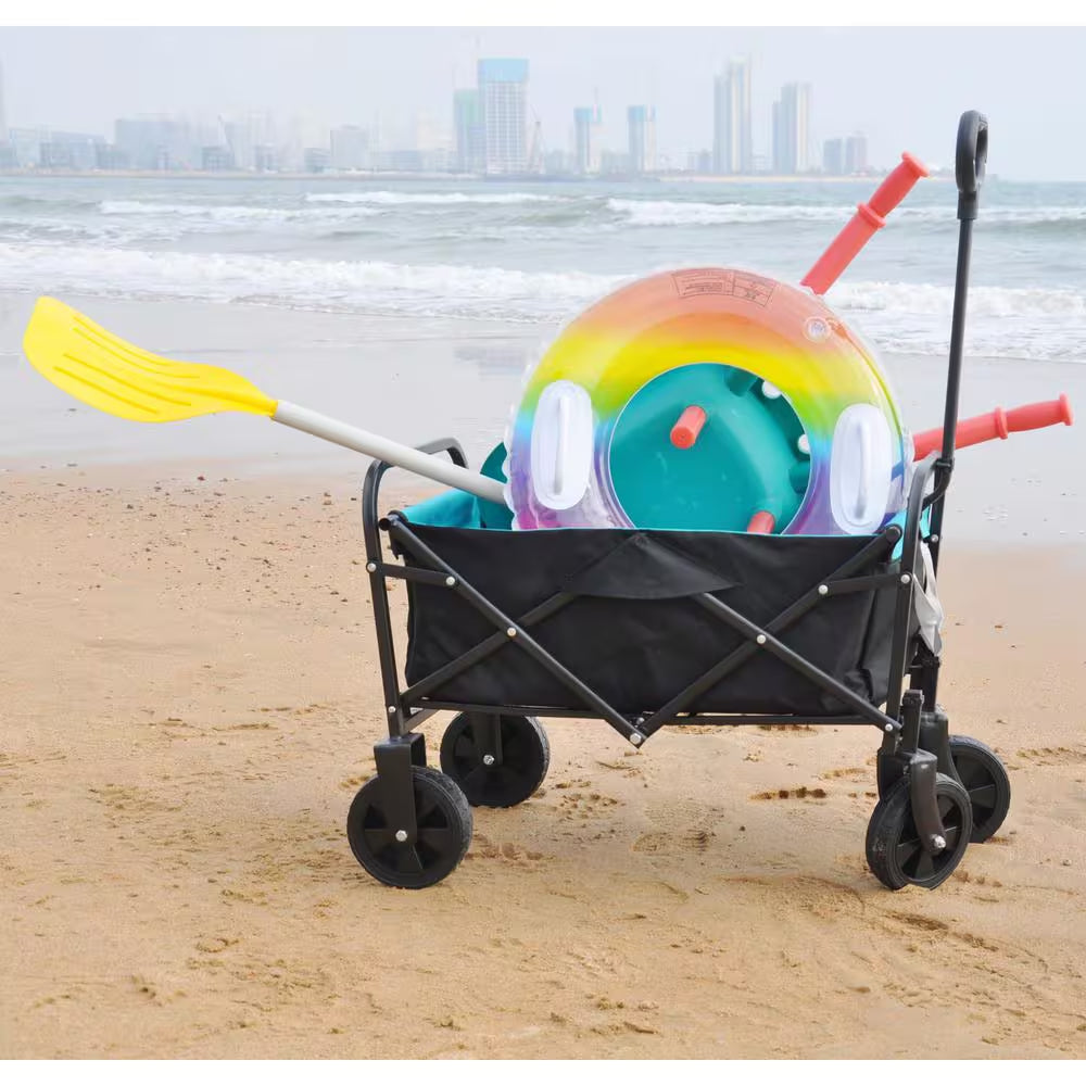 1.35 Cu.Ft. Black and Blue Fabric Steel Frame Folding Wagon Garden Cart for Shopping Beach