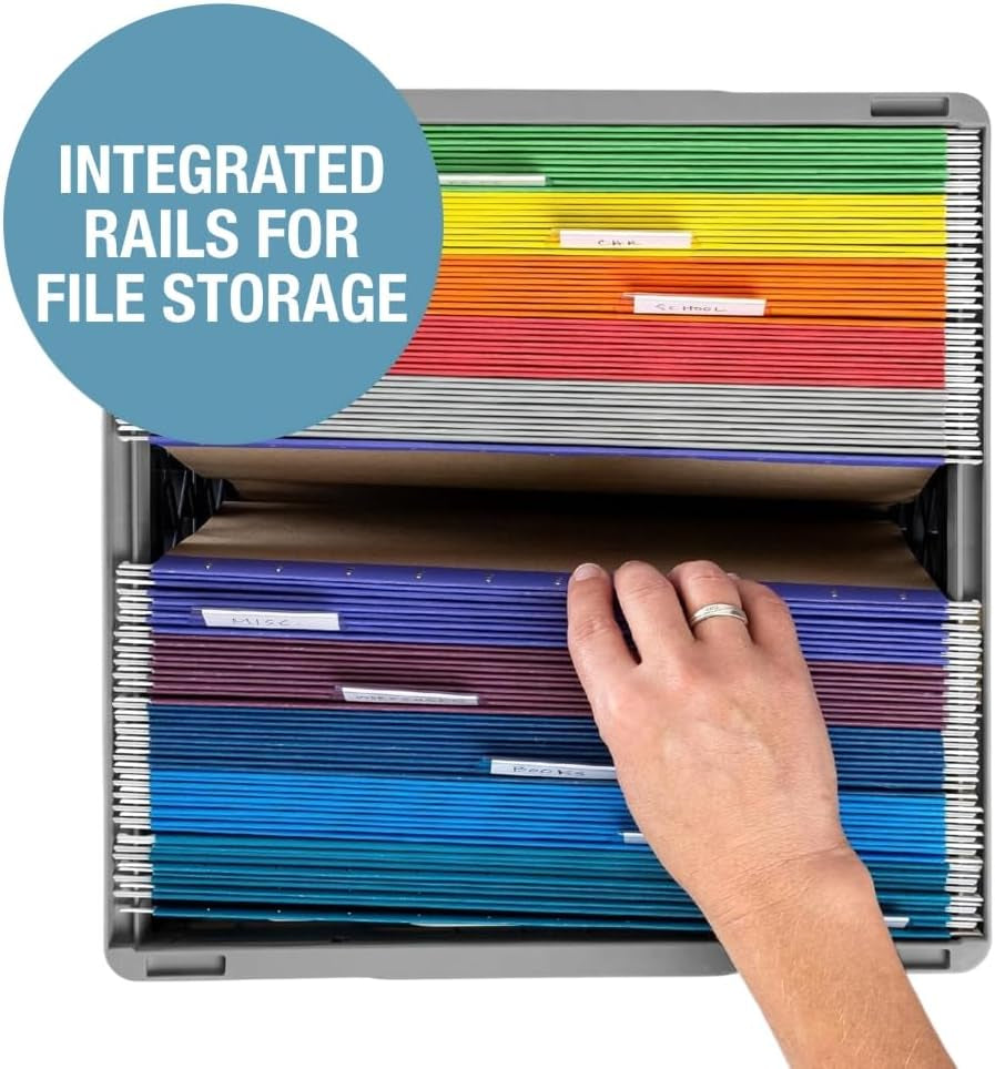 Clevermade Heavy Duty Collapsible Milk Crate - 25L (6.6 Gal) Stackable Storage Solution with File Rails - Obsidian Color