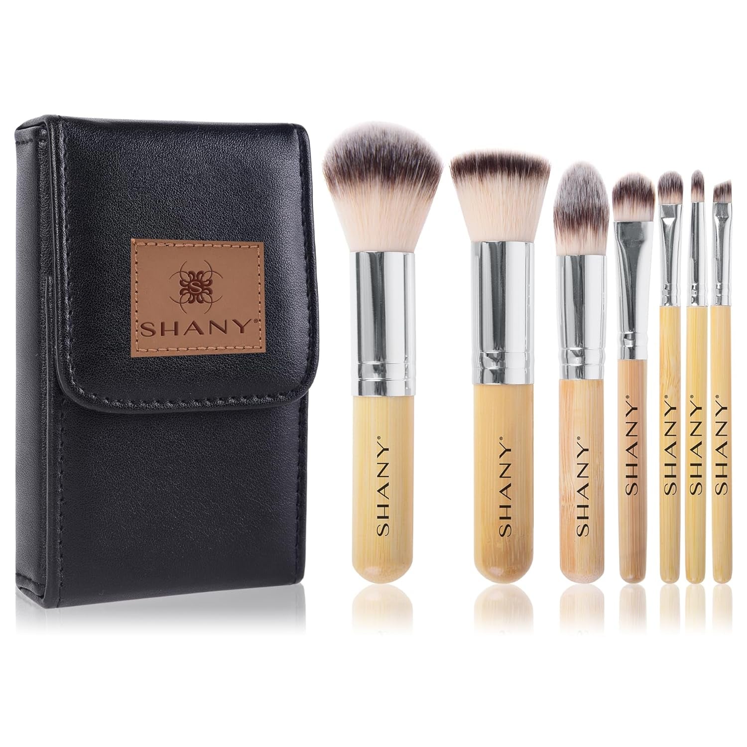 SHANY Vegan Bamboo Makeup Brush Set - 7 Professional Brushes with Premium Synthetic Hair & Stylish Cotton Pouch for Easy Storage