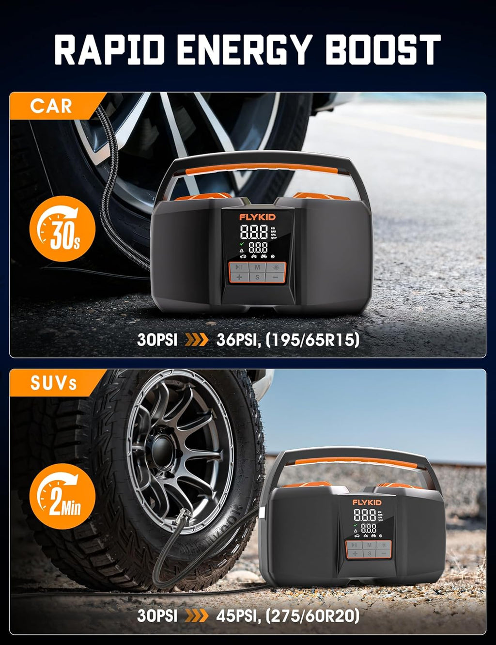 Tire Inflator Portable Air Compressor,Dc 12V Heavy Duty Air Pump for Car Tires with LCD Digital Gauge & Emergency LED Light,150Psi Portable Tire Inflator for Car,Light Truck,Suv Tires,Motorcycles Etc