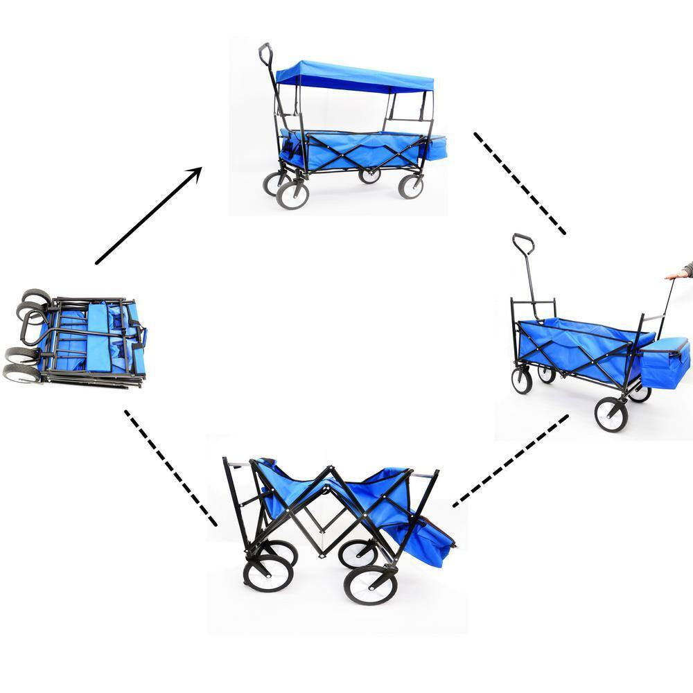 3.6 Cu. Ft. Blue Metal Garden Cart, Shopping Folding Wagon