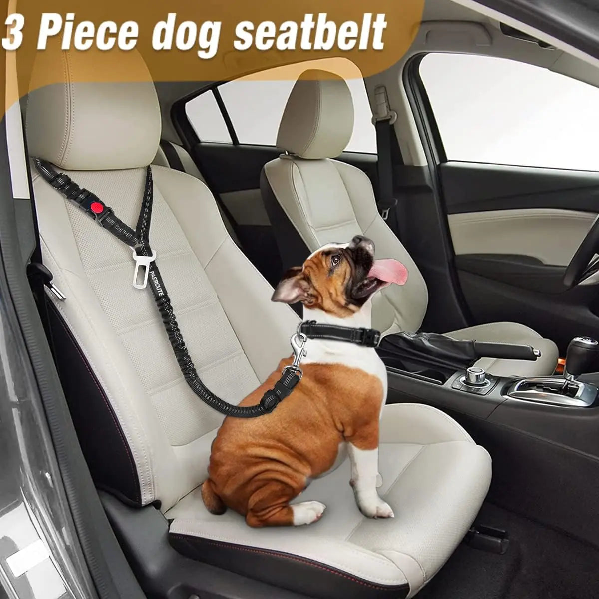 2-Pack Adjustable Dog Seat Belt Headrest Clip with 3-in-1 Harness Buckle and Leash - Reflective Car Harness Pet Supplies