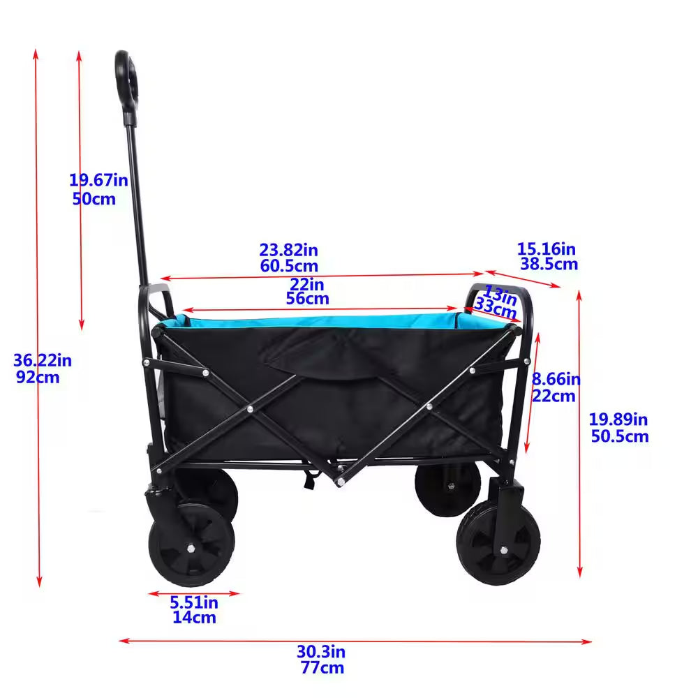 1.35 Cu.Ft. Black and Blue Fabric Steel Frame Folding Wagon Garden Cart for Shopping Beach