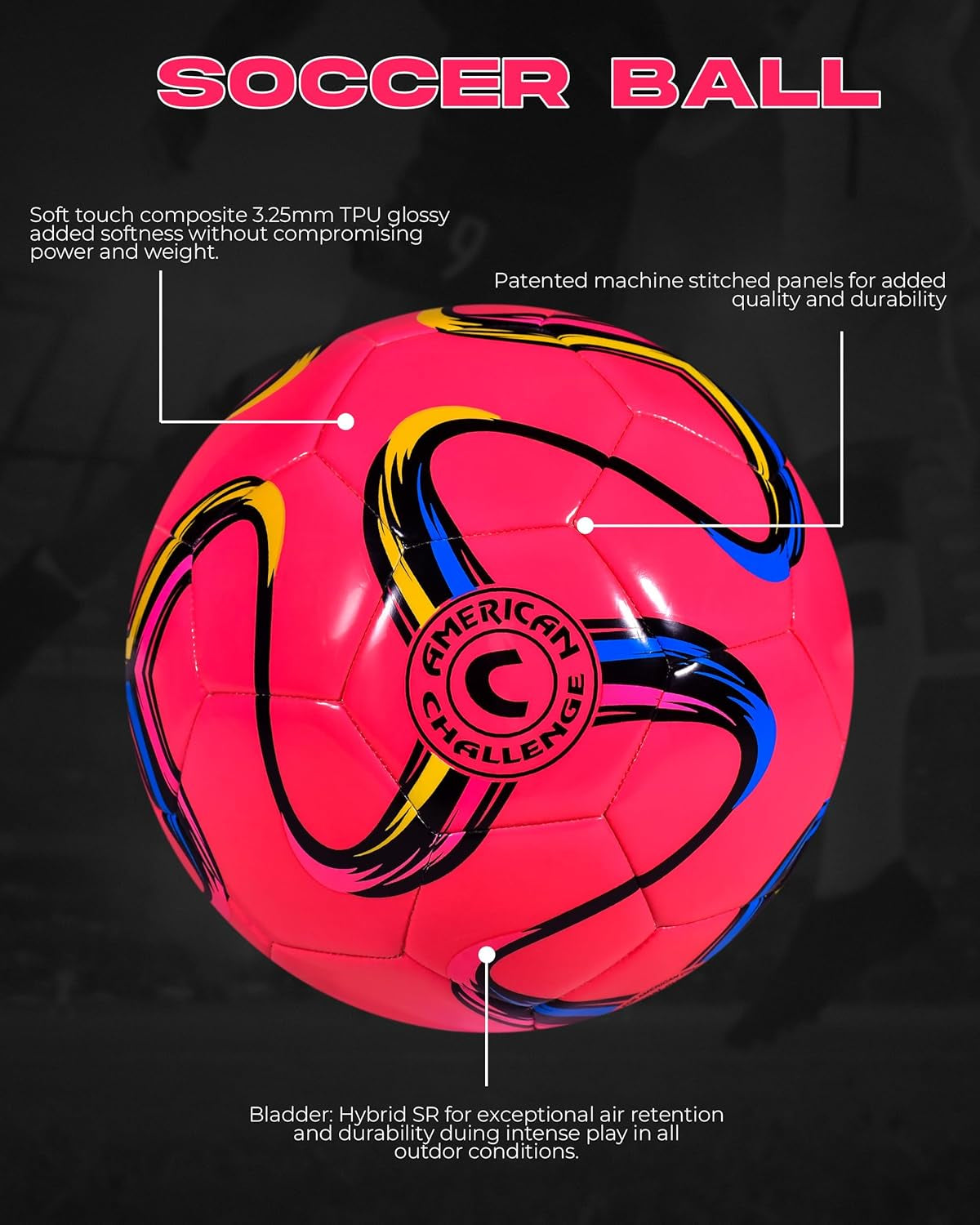 American Challenge Brasilia Soccer Ball - Premium Professional Training Ball for Grass Fields - Durable TPU, Perfect for Outdoor Practice & Match Play - Available in Sizes 2, 3, 4 & 5